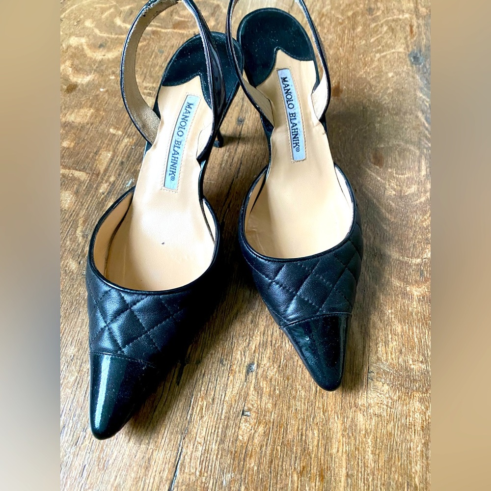 Manolo Blahnik black sling back pumps